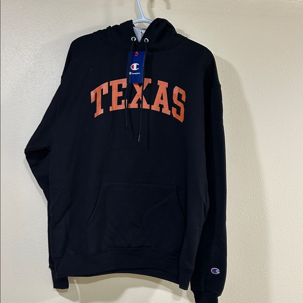 Champion Black Hoodie with Orange TEXAS Chest Print, Men’s Small, NWT Retail $59